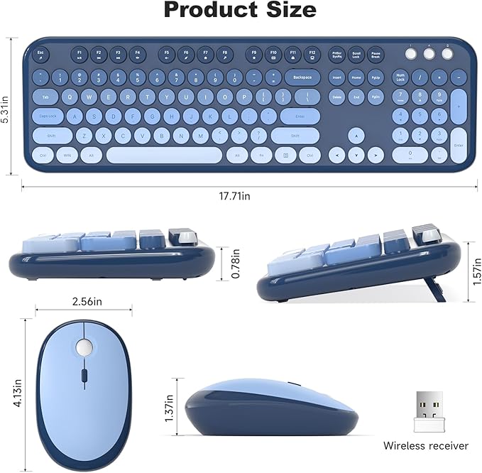 MOFII Wireless Keyboard and Mouse Combo, 2.4GHz Retro Typewriter Keyboard Full Size, Quiet Click Mouse, USB Receiver Plug and Play, for PC, Laptop, Desktop, Windows (Sea Blue Gradient)
