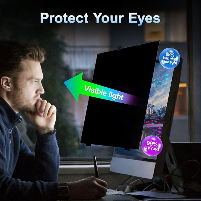 2 Pack 23.8 Inch Magnetic Computer Privacy Screen for Monitor 16:9 Aspect Ratio, Anti Blue Light Computer Screen Privacy Shield, Removable Anti Glare Screen Protector for Dell HP Lenovo ASUS LG Acer Samsung Monitors