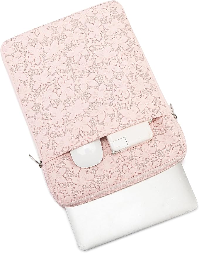 Kinmac 360° Protective Vertical Laptop Sleeve Case Cover Bag (Pink Floweret PU, 12.5 inch-13.3 inch)