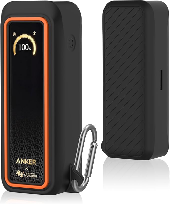 Silicone Case for Anker Prime Power Bank 20100mAh 220W Travel Protective Cover, Full-Body Shockproof | Compact | Tactile Grip | Impact Protect for Anker Power Bank 220W with Keychain (Black Orange)