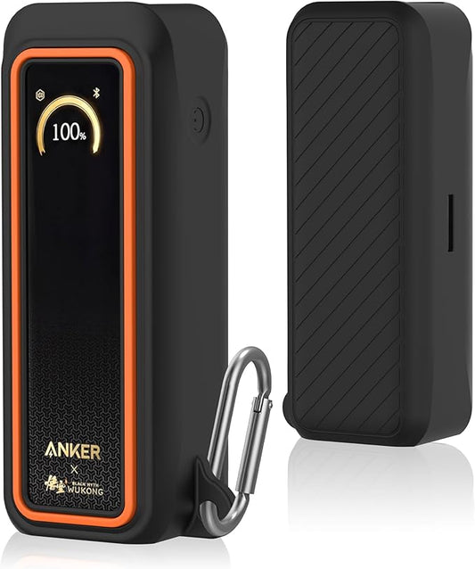 Silicone Case for Anker Prime Power Bank 20100mAh 220W Travel Protective Cover, Full-Body Shockproof | Compact | Tactile Grip | Impact Protect for Anker Power Bank 220W with Keychain (Black Orange)