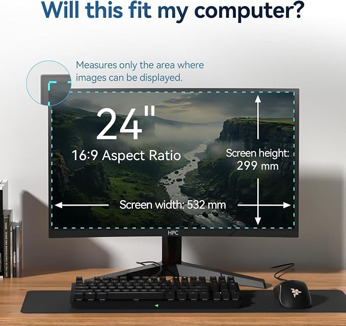 [2-Pack] 24 Inch Magnetic Computer Privacy Screen Filter for 16:9 Widescreen Monitor, Removable Eye Protection Anti Glare Blue Light Filter Privacy Shield, Anti Spy Screen Protector Film 24 in