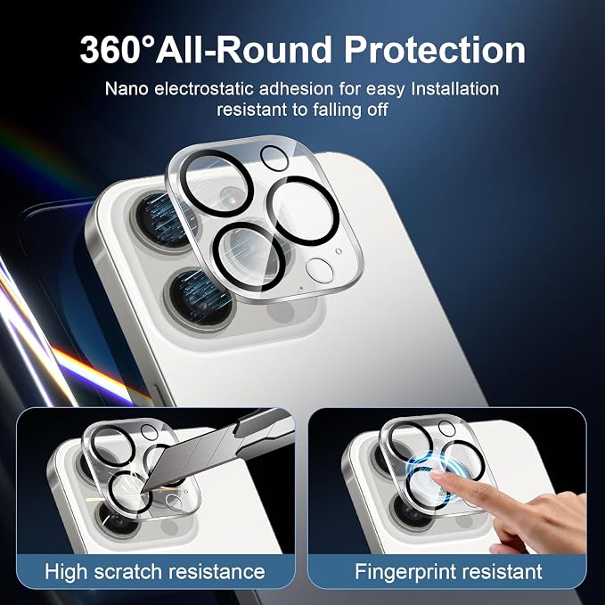 NEW'C 3x for iPhone 15 Pro Screen Protector (6.1 inches)+ 3x Camera Lens Protector, Sensor Protection, Case Friendly Tempered Glass Film + Dust Plug- Easy installation tool include