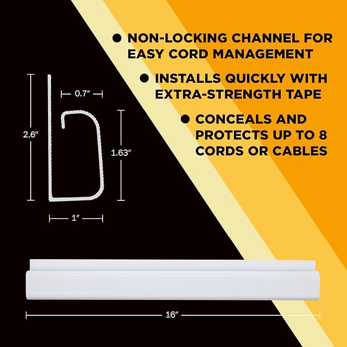 Simple Cord 5 Pack of 16-Inch J Channel Cable Management Under Desk - Easy to Install Adhesive Mount Cord Organizer for Desk, Home Office, No-Drill Wall Cable Organizer (White)