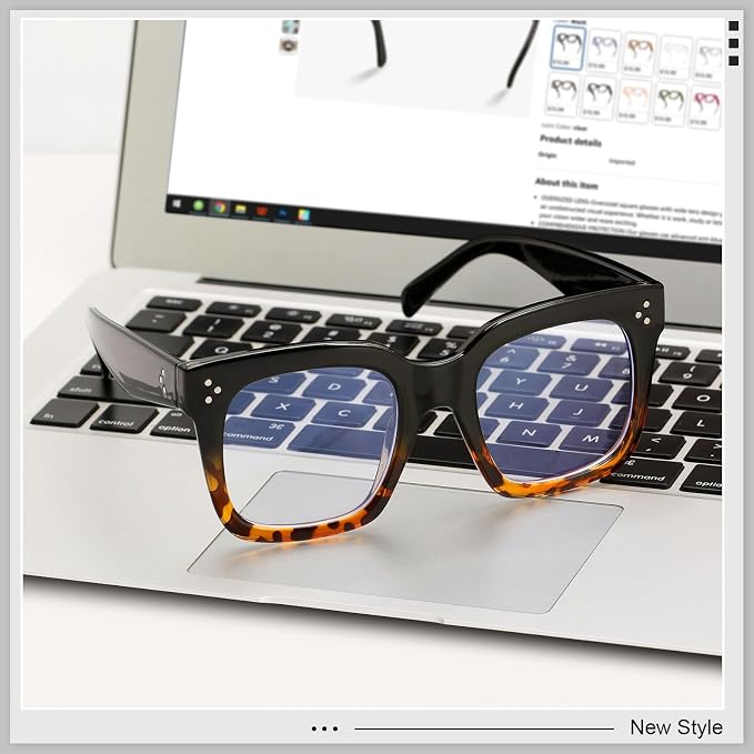 Ovresized Blue Light Blocking Glasses for Women Men Square Computer TV Eyeglasses