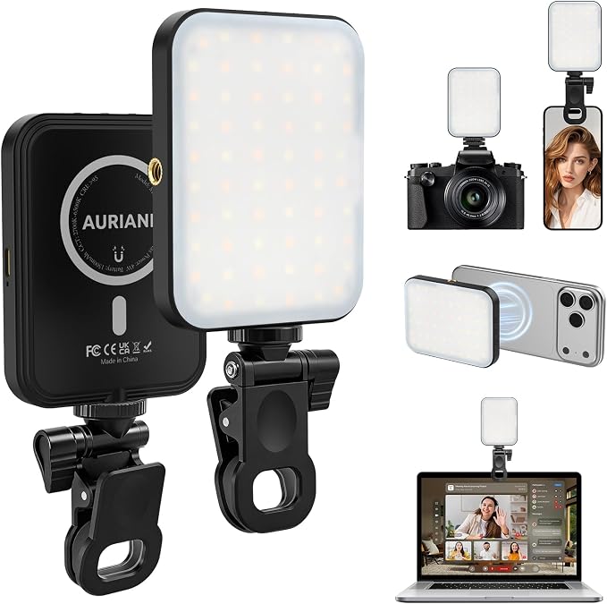 Magnetic Selfie Light for iPhone, Selfies Video Lighting, 6 Lighting Modes, 12 Brightness Levels, Clip, Magnetic or Camera Mount, Ideal for TikTok, Zoom, Makeup, Live Streaming