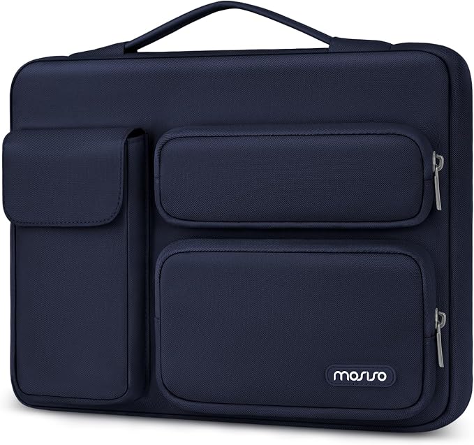 MOSISO 360 Protective Laptop Case 13.3 inch, 13-13.3 inch Laptop Sleeve Compatible with MacBook Air/Pro 13 / Pro 14, HP Dell ASUS Lenovo, Side Open Bag with 2 Raised&1 Flapover Pockets, Navy Blue