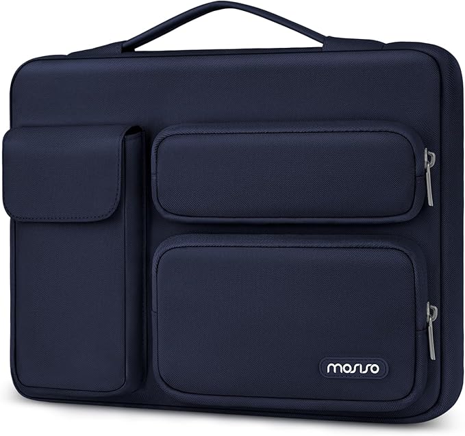 MOSISO 360 Protective Laptop Case 14 inch, Laptop Sleeve Compatible with HP Lenovo Dell ASUS Acer, HP Stream,Dell Latitude, Lenovo IdeaPad, Side Open Bag with 2 Raised&1 Flapover Pockets, Navy Blue