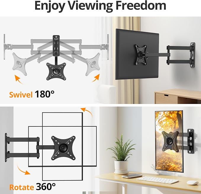 IWORKBOARD Full Motion TV Monitor Wall Mount Bracket for Most 13-32 Inch LED LCD Flat Curved Screen, Max VESA 100x100mm up to 33lbs, 360° Rotation Swivel Tilt Extension，Adjustable Articulating Arms