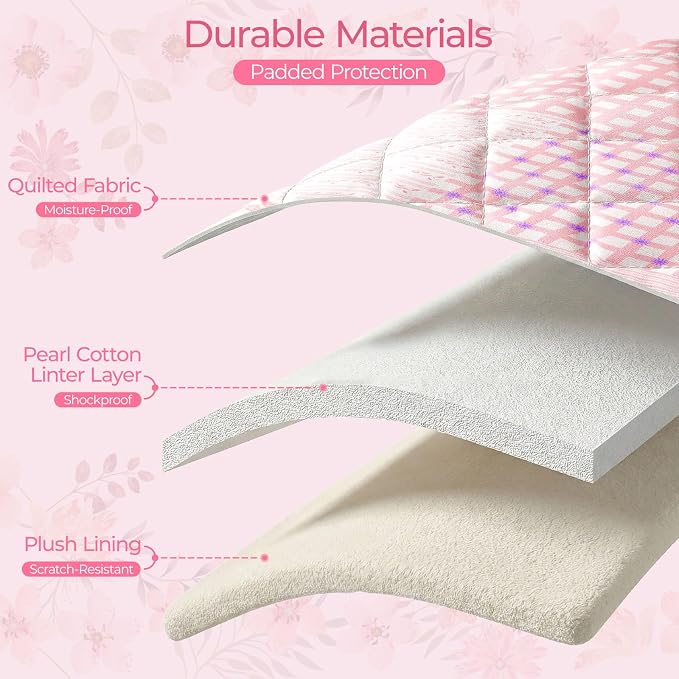 13-14 inch Cotton Quilted Laptop Sleeve for Women, Aesthetic Puffy Laptop Case Carrying Bag Compatible with MacBook Air/Pro 13/Pro 14, Soft Computer Liner Bag (Pink Patchwork, 13.3 inch)
