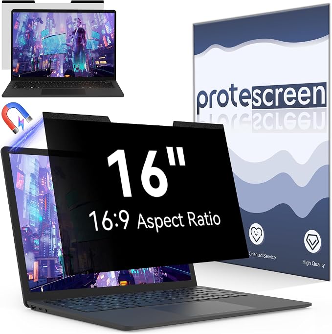 Magnetic 16 Inch Laptop Privacy Screen for 16:9 Computer Monitor, Removable Anti Glare Blue Light Filter Protector, 16 in Privacy Shield Compatible with Lenovo Hp Dell Acer Asus Thinkpad Envy Xps