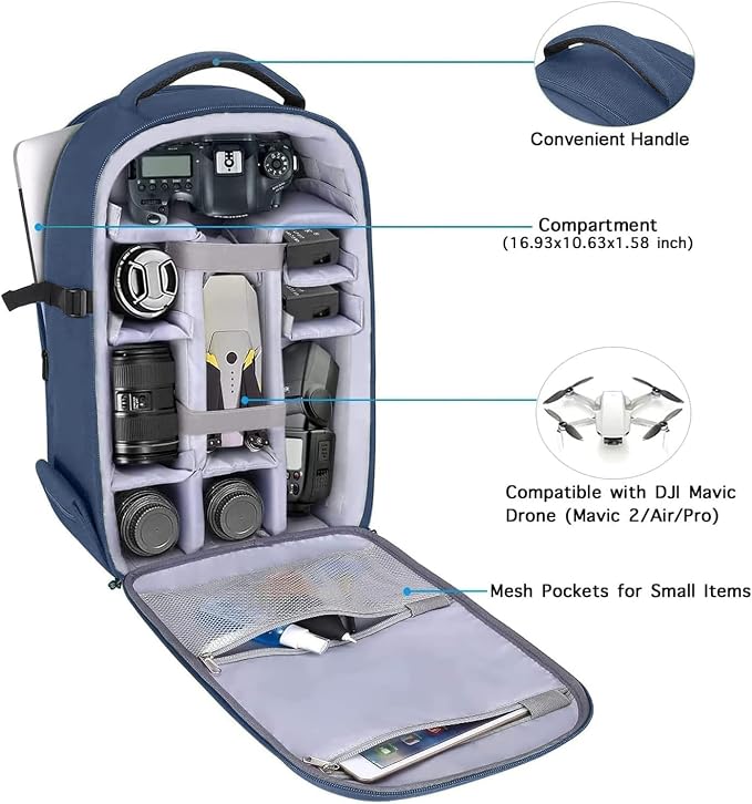 MOSISO Camera Backpack, DSLR/SLR/Mirrorless Photography Camera Bag 15-16 inch Waterproof Hardshell Case with Tripod Holder&Laptop Compartment Compatible with Canon/Nikon/Sony, Steel Blue