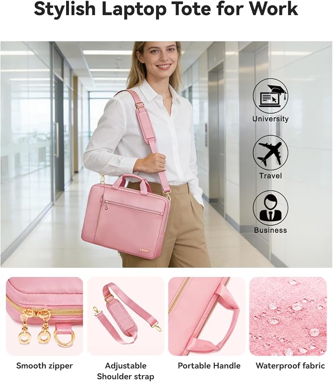 Laptop Case Bag Women Men Computer Sleeve Compatible with MacBook/Dell/HP/Acer/ASUS/LG, Waterproof Shoulder Carrying Briefcase, Pink, 17-17.3 Inch