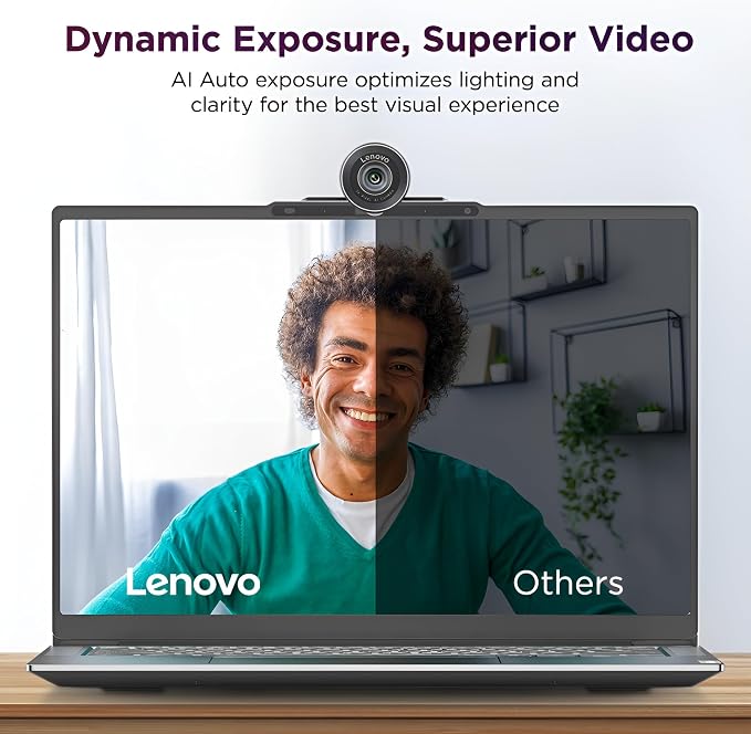 Lenovo QHD Webcam, AI Noise Cancellation and Enhanced Image Quality, 2K Resolution, 2X Digital Zoom, Physical Privacy Shutter, Directional Microphone, Teams Certified, Black