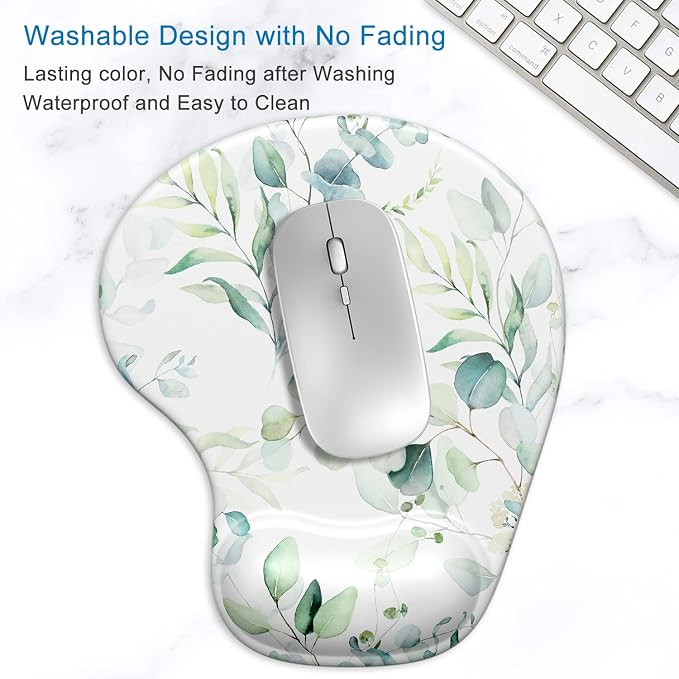 ITNRSIIET Ergonomic Mouse Pad with Gel Wrist Support Wrist Rest Smooth Surface Non-Slip PU Base Comfortable Office Supplies Pain Relief, 9.5 x 8 inches, Leaves and Branches