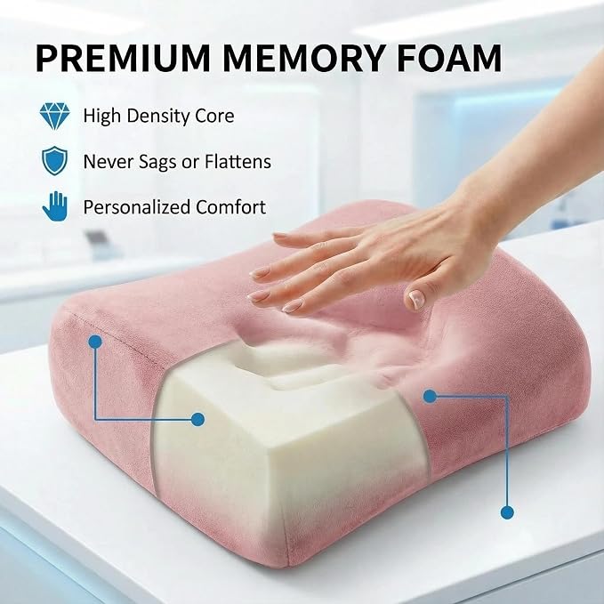 Poshetion Lumbar Support Pillow for Office Chair & Car – Memory Foam Back Cushion with Adjustable Straps & Breathable Mesh Cover（Pink）