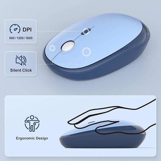 MOFII Wireless Keyboard and Mouse Combo, 2.4GHz Retro Typewriter Keyboard Full Size, Quiet Click Mouse, USB Receiver Plug and Play, for PC, Laptop, Desktop, Windows (Sea Blue Gradient)