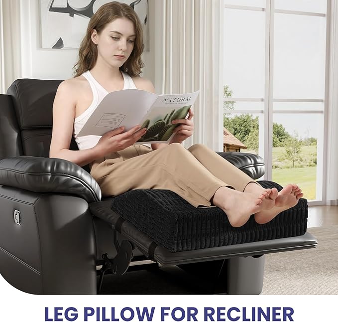 idee-home Recliner Leg Rest Cushion, Recliner Footrest Extender Pillow with Removable Corduroy Cover, Multi Purpose Ergonomic Foot Pillow Back & Lumbar Support Cushion for Bed Sofa Couch, Black
