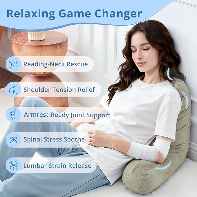 Sasttie Reading Pillow for Sitting in Bed Adult, Back Pillow for Bed Sitting Up, Backrest Back Support Chair Pillow, College Dorm Essentials for Girls and Boys, Linen Standard