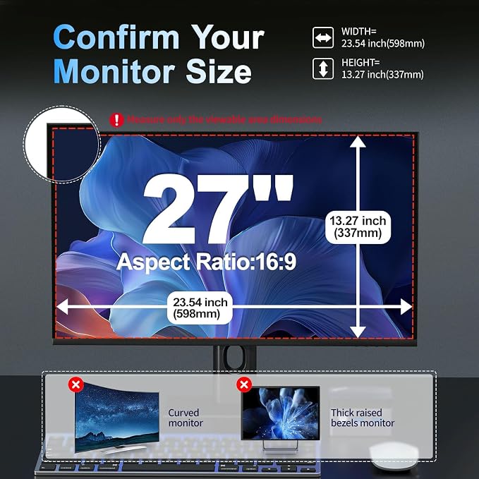 2 Pack 27 Inch Magnetic Computer Privacy Screen for Monitor 16:9 Aspect Ratio, Anti Blue Light Computer Screen Privacy Shield, Removable Anti Glare Screen Protector for Dell HP Lenovo ASUS LG Acer Samsung Monitors