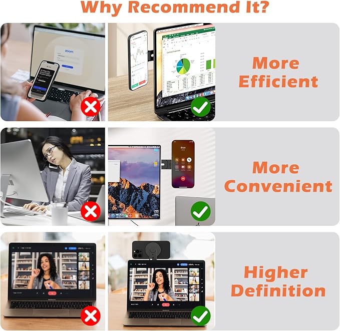 Magnetic Phone Holder for Laptop, 360° Adjustable MacBook Monitor Side Mount for iPhone 17 Pro Max/16/15/14/13/12 MagSafe for Tesla, Portable Foldable Cell Phone Holder Accessory, Black