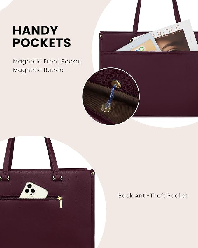 LOVEVOOK Laptop Bag for Women, 15.6'' Laptop Tote Purse 2-in-1 Professional Work Bag Business Briefcase with Clutch Purse, Waterproof Leather Computer Handbag for Teacher Office Travel