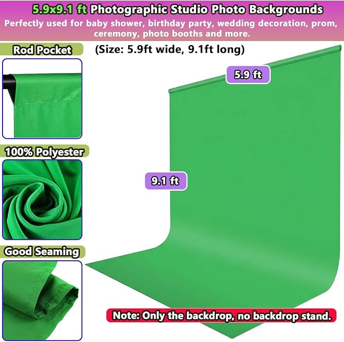 6x9 ft Greenscreen Background, Premium Collapsible Small Green Screen Backdrop Cloth Pantalla Verde Fabric Portable Content Creator Background Screen for Streaming Studio Video Photo Booth Photoshoot