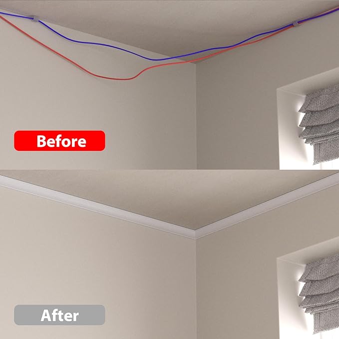 ZhiYo Corner Cable Concealer 85in, Medium Corner Cord Hider, Wire Covers for Cords, Paintable Cord Cover, Cable Management Channel Raceway for Wall, Floor Baseboard, Ceiling, 5 x L17in White