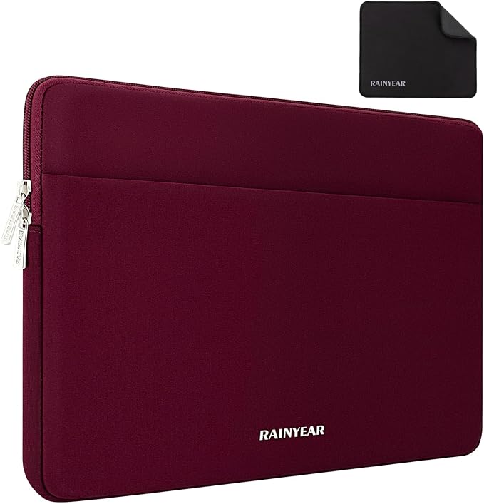 RAINYEAR Laptop Sleeve Case 13.3 Inch, Protective Portable Case with Front Pocket, Briefcase Handbag Laptop Bag Compatible with 13.3-14 Inch Laptop PC, 14 Inch MacBook Pro M5 M4 M3 M2 M1, Red