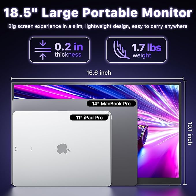 VisionOwl Portable Monitor 18.5 Inch 2K QHD 120Hz Second Screen, USB-C HDMI HDR Travel Monitor for Laptop PC MacBook PS5 Xbox, VESA Mountable, with Speakers, Built-in Kickstand
