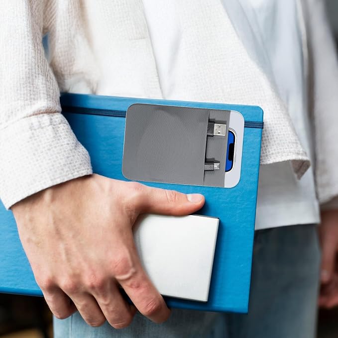 Portable Hard Drive Sleeve 2-Pocket Stick on Pouch with Reusable Adhesive SSD Hard Drives Carrying Case Computer Accessories Pouch Holder for Most Laptop External Solid State Drive Mouse USB Cable