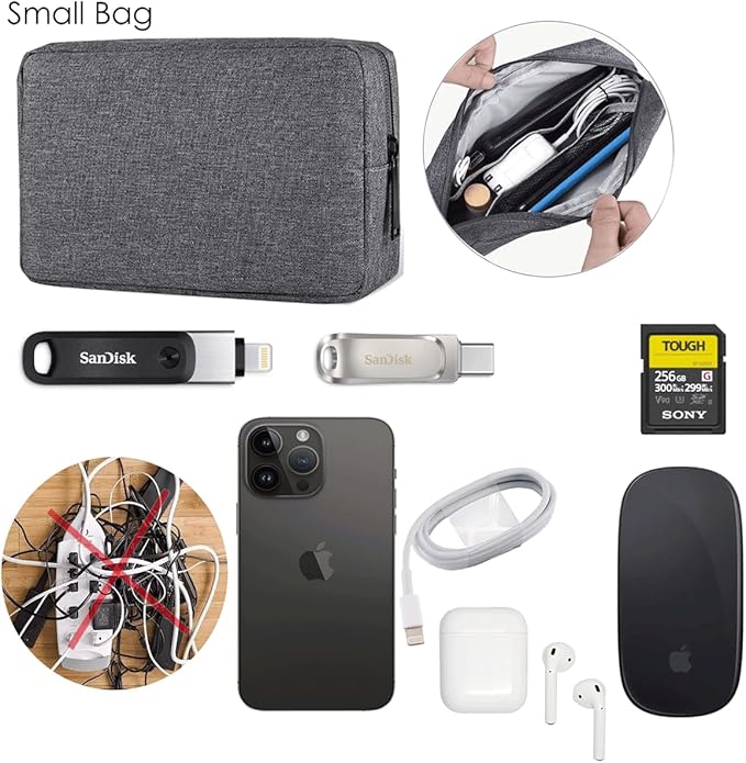 CAAORDKSO Electronics Organizer Travel Case, Travel Cable Organizer Pouch Electronic Accessories Carry Case Portable Waterproof Storage Bag for Hard Drive, Cord, Charger, Mouse (Small+Big, Dark Gray)