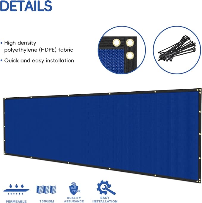 Bynbbur 6'x249' Privacy Fence Screen Net Fencing 90% Privacy Blockage Windscreen Fence Cover with Copper Grommet for Patio Backyard Garden Swimming Pool, Zip Ties Included, Blue