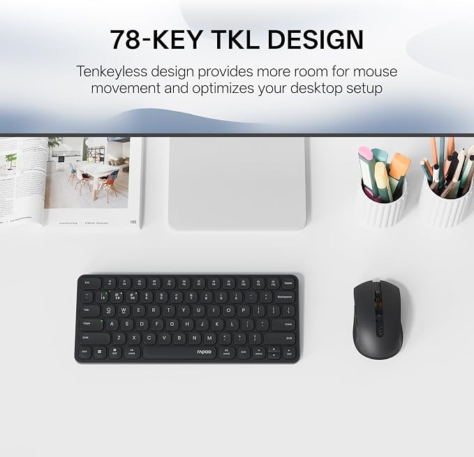 Rapoo 9050S Multi-Device Keyboard and Mouse Combo, 2.4GHz/Bluetooth 5.0/4.0 Wireless Keyboard & Mouse Set for Windows/Mac/Linux/Chrome, Support 4 Devices, Rechargeable, Silent Click, Black