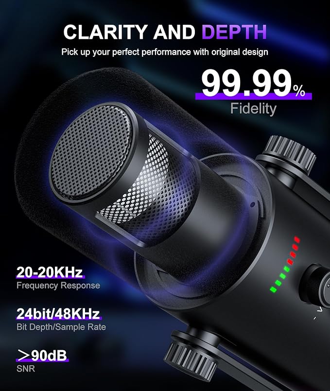 Dynamic Gaming Microphone | USB/XLR Dual Mode | RGB Boom Arm Mic Kit with One‑Touch Mute, Headphone Monitor, Gain Control | for Streaming, Podcast, PC, PS4/PS5, Recording