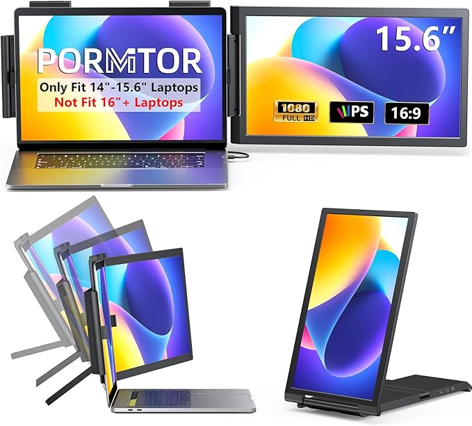 Laptop Screen Extender, 15.6" Laptop Monitor Extender, 1080P FHD IPS Portable Monitor for Laptop, Mini HDMI/Type-C Screen Extender Fits 14"-15.6" Laptops,Plug & Play for Windows/Mac/Android/Switch/PS5