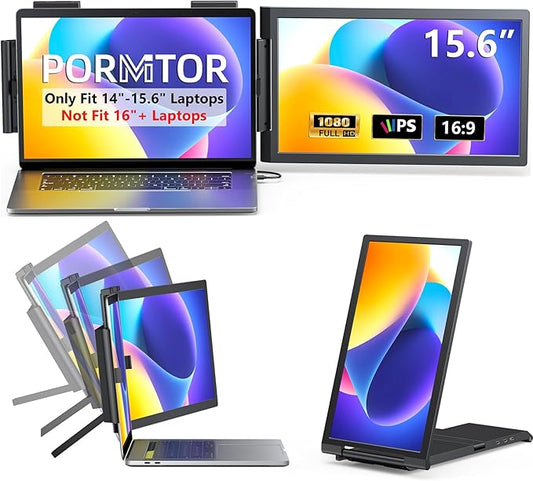 Laptop Screen Extender, 15.6" Laptop Monitor Extender, 1080P FHD IPS Portable Monitor for Laptop, Mini HDMI/Type-C Screen Extender Fits 14"-15.6" Laptops,Plug & Play for Windows/Mac/Android/Switch/PS5