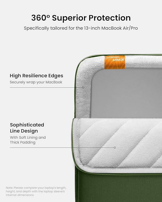 tomtoc 360° Protective Laptop Sleeve for 13-inch New MacBook Air M5/A3449 (2026) M4/A3240, M3/A3113, M2/A2681, M1/A2337, Water-Resistant Computer Case Bag Fits 13" MacBook Neo A18 & MacBook Pro M2/M1