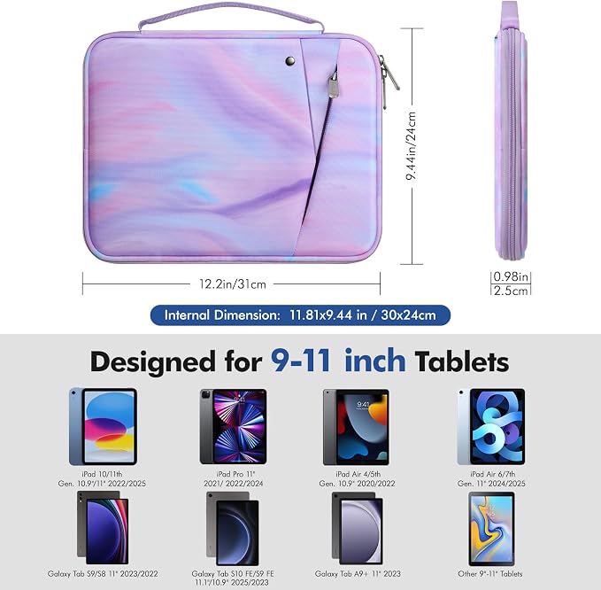 MoKo 9-11 Inch Tablet Sleeve Carrying Case with Handle, Padded Protective Travel Bag for New 11-inch iPad Air 4 2026/Pro M5/ A16, iPad 10th/Air 5/4th 10.9, i-Pad 9/8th 10.2,Tab S9/S8 11,Fantasy Purple