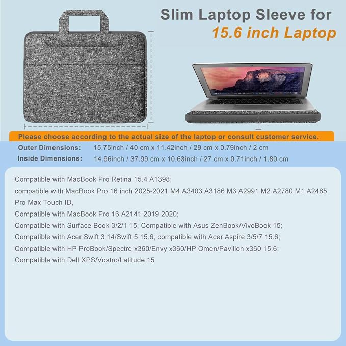 Laptop Case 15.6 inch Shoulder Bag, Durable Shockproof Protective Computer Carrying Briefcase with Multi-Pockets and Strap Compatible with Most 15.6 inch Notebooks,Dark gray