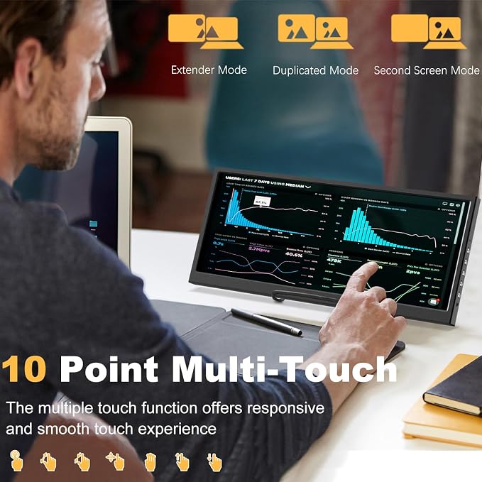 Prechen 12.3 Inch Touchscreen Secondary Monitor, IPS Stretched Bar LCD Travel Touch Display 1920 * 720 HDMI USBC, Portable Touch Screen for Laptop Computer Windows Aida64 GPU CPU RAM Monitoring