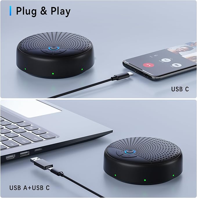 Conference Speaker and Microphone, 10 AI Mics 360° Voice Pick Up & Noise Reduction, USB Speakerphone for 10-15 People Conference Room, Compatible with Multi-Leading Platforms, Zoom, MS Team