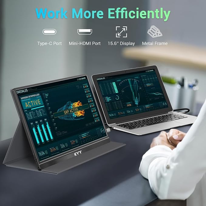 KYY Portable-Monitor-for-Laptop - 15.6'' 1080P FHD IPS Display USB-C&HDMI Portable Monitor for Laptop with Cover and Speakers
