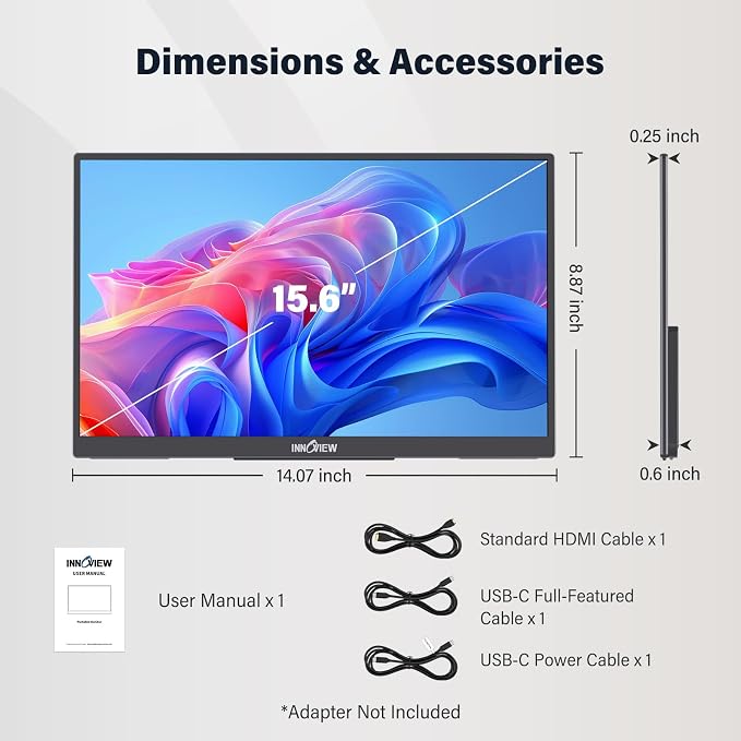 nnoView 15.6" Portable Monitor 120Hz 2K QHD 2160x1440 | 100% sRGB HDR | Second Monitor with 2 USB-C & HDMI Ports |Travel Monitor for Laptop MacBook/Switch/PS5/Xbox(Adapter Not Included)