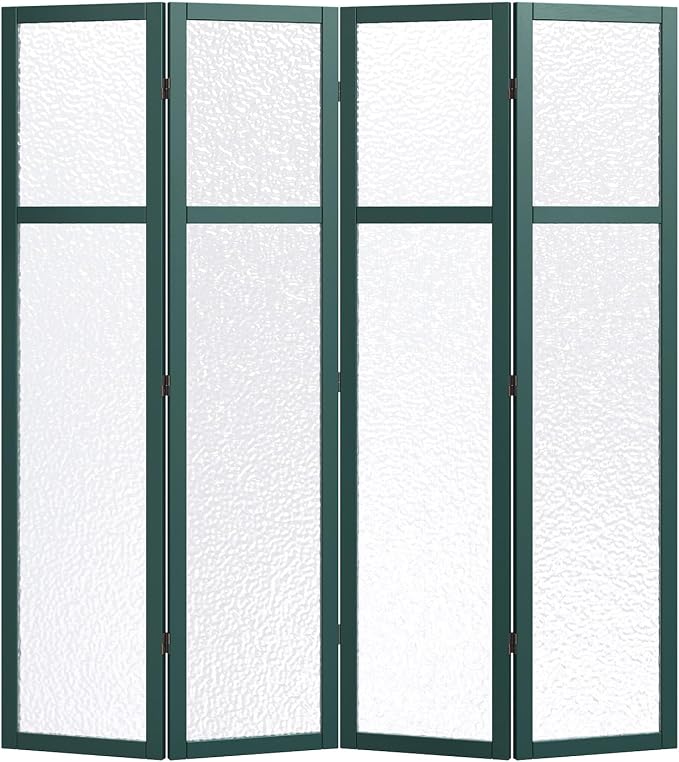 Acrylic Room Divider, 4-Panel Freestanding Partition Screen, Frosted Translucent Privacy Panel - Lightweight Modern Divider for Home Office Studio (Dark Green, 4 Panels)