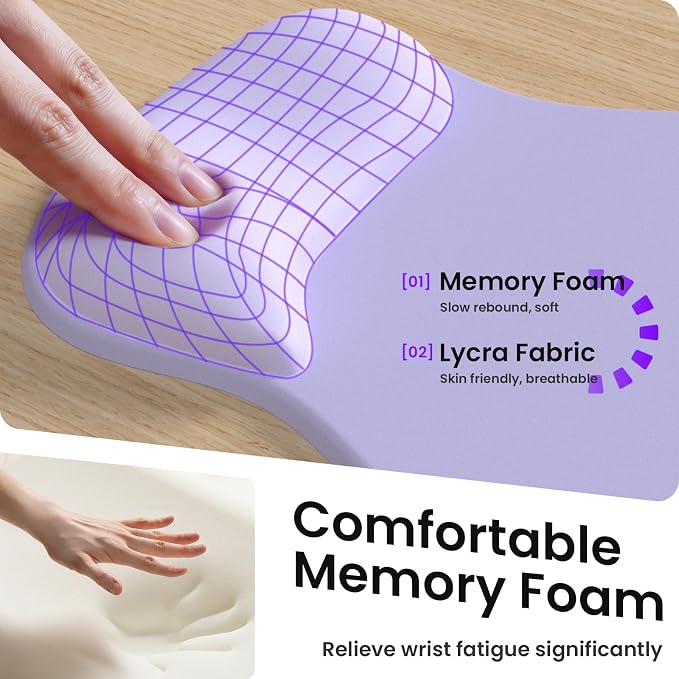 AKIT Ergonomic Mouse Pad and Keyboard Wrist Rest, 3-in-1 Memory Foam Wrist Rest for Computer Keyboard, Non-Slip Base, Pain Relief, Gel Mousepad Set for Gaming, Home and Office, Purple