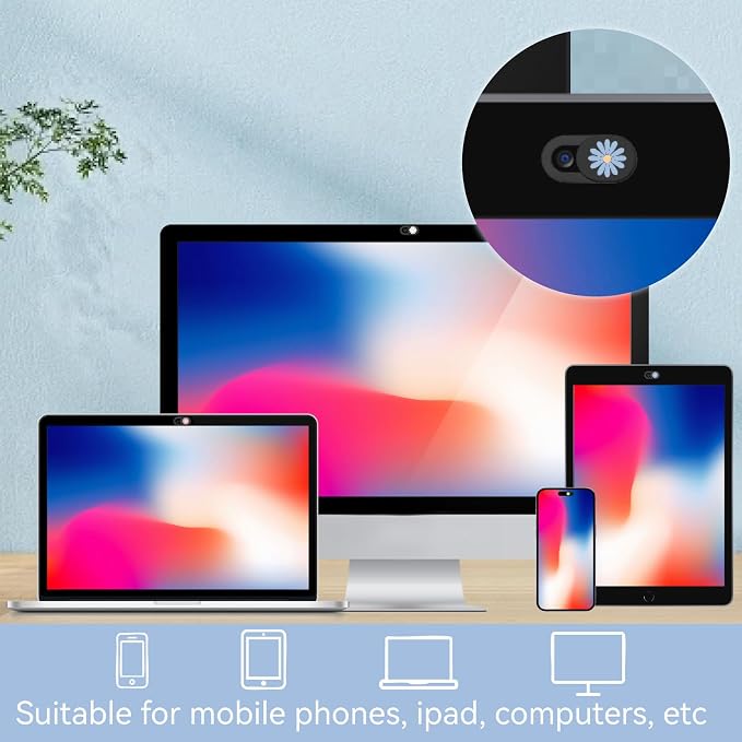 6Pcs Laptop Camera Covers Webcam Cover Slide Floral Daisy Pattern Privacy Security Guard Slide Phone Webcam Protector for Laptop Desktop Computers Smartphones Tablet Notebook Mini PC