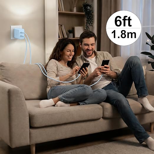 iPhone 17 16 15 Charger Fast Charging, 45W Dual USB C Phone Charger Block with 6FT Long Type C Cable Cord for Apple iPhone 17/Pro/Pro Max/17 Air/16 Pro/16 Pro Max/15 Plus/15 Pro/iPad/S26 Ultra(Blue)