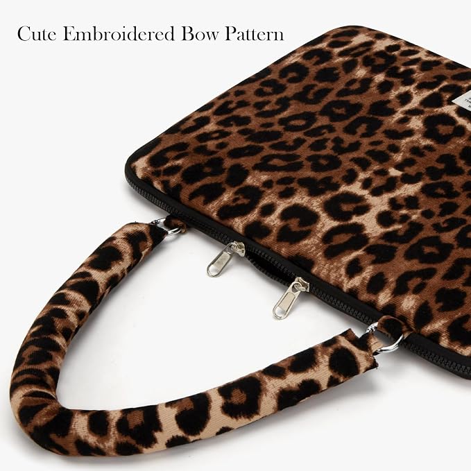 Cute Bow Laptop Case Coquette 13-15 Inch Puffy Laptop Sleeve Accessories Aesthetic Quilted Computer Bag for MacBook (Leopard Brown, 15-15.6inch)