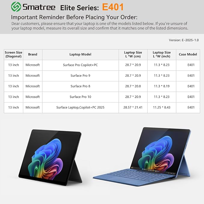 Smatree Laptop Sleeve for 13 inch Microsoft Surface Laptop Copilot+PC 2025,for 13inch Surface Pro 10/9/8,for 13 inch SurfacePro Copilot+PC,Protective Case with Pocket(E401)